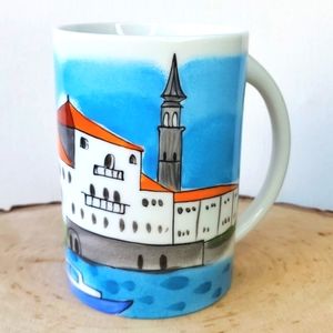Helina Tilk Hand Painted Ceramic Mug Old Town Kotor Montenegro Sea Village